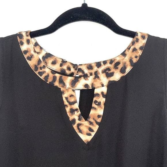 Cato Black & Leopard Collar Keyhole Front Asymmetrical Tank Top Xsmall Women’s - Picture 2 of 12